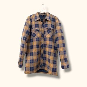 Boulevard Shirt Jacket Mens LT Tall Quilted Lined Plaid Blue Tan Button Front